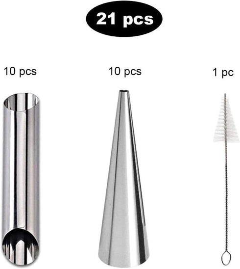 Stainless Steel Cream Horn Molds - 21 Pcs Cannoli Form Tubes & Conical Mold...