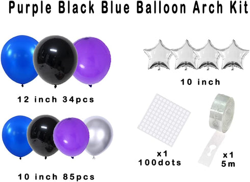 Blue Black Purple Balloon Arch Garland Kit - 125PCS Purple Blue Balloons Blue Silver Black Balloons Video Game Birthday Decorations for Video Gami...