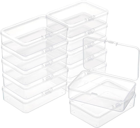 BENECREAT 12 Packs PP Plastic Bead Container Box, 3.7x2.6x1inch Rectangle Storage Organizer Box, Dustproof Case with Hinged Lid for Cards, Beads a...