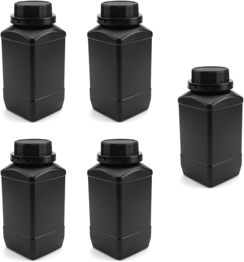 Heyiarbeit 5pcs Plastic Lab Chemical Reagent Bottle 1000ml/34oz Wide Mouth Sample Sealing Liquid Storage Container Black Cap...