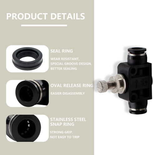 3 Pcs 6mm Tube OD Air Flow Control Valve,Union Pneumatic Speed Control Flow Controller PSA-06 Straight Union Push to Connect Tube Fitting Regulato...