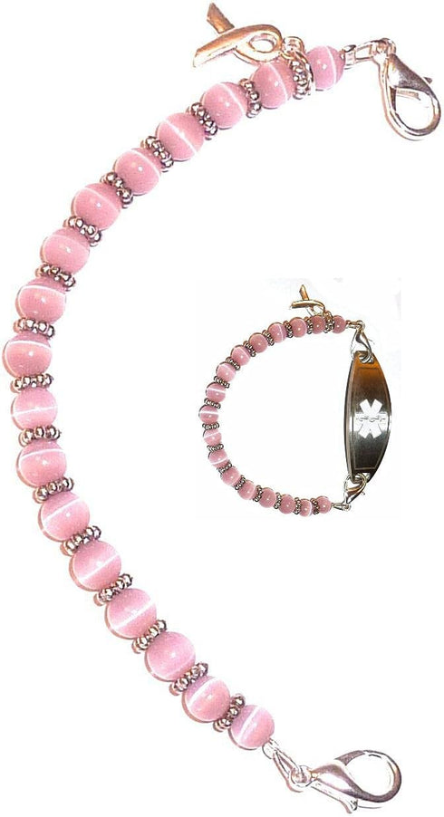 Hidden Hollow Beads Women's 6" Medical Alert ID Interchangeable Replacement Bracelet, Identification vital info tag (Breast Cancer Awareness)...