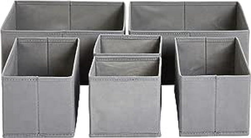 Amazon Basics Cloth Drawer Storage Organizer Boxes for Socks, Underwear and Baby Items, Set of 6, Gray...