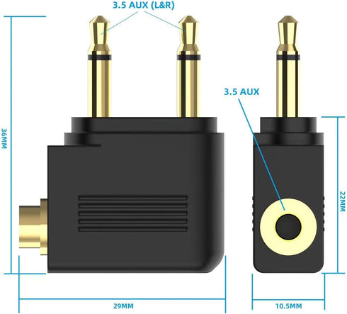 Airplane Headphone Adapter (5-Pack) Headset Adapters for Airplane Airline Dual 3.5mm Male to 3.5mm Female Jack Converter Gold Plated Earphone Conn...
