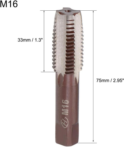 uxcell Metric Hand Tap M16 Thread 2 Pitch 4 Straight Flutes H2 Alloy Tool Steel Bottom & Taper Screw Tap Set Tapping Tools for Repairing 1 Pair...