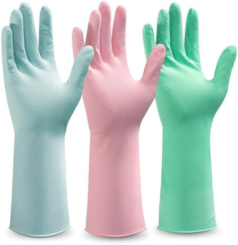 Latex Dish-Washing Cleaning-Gloves Rubber for Housework, Kitchen, Bathroom, Non-Slip, Reusable 14mil DishWashing Gloves with Flocked Liner...