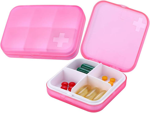 Pill Organizer - Portable Pill Box Small Pill Container for Purse or Pocket, Excellent Pill Storage Case (Pink, 4+6 Compartment)...
