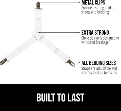 Gorilla Grip Bed Sheet Straps, Adjustable Elastic Fasteners with Metal Clips, Keep in Place Fitted Bedding Holder, Easy Install Suspenders Mattres...