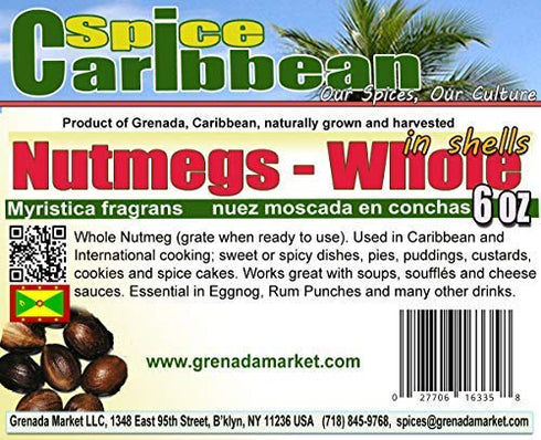 NUTMEG - WHOLE IN SHELL (6 Oz in resealable pouch, product of Grenada, Caribbean)....