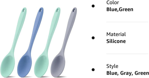 4 Pieces Large Silicone Mixing Spoon for Baking, Serving, Basting - Heat Resistant, Non Stick Utensil Spoon (Blue, Gray, Green)...