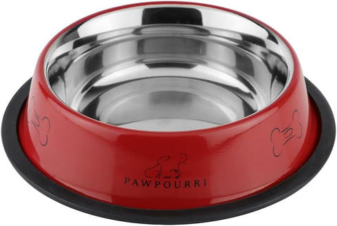 Printed Anti-Skid Water and Food Feeding for Dogs and Cats Feeder Stainless Steel Pet Bowl (23.6 fl oz, Red)...