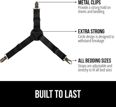 Gorilla Grip Bed Sheet Straps, Adjustable Elastic Fasteners with Metal Clips, Keep in Place Fitted Bedding Holder, Easy Install Suspenders Mattres...