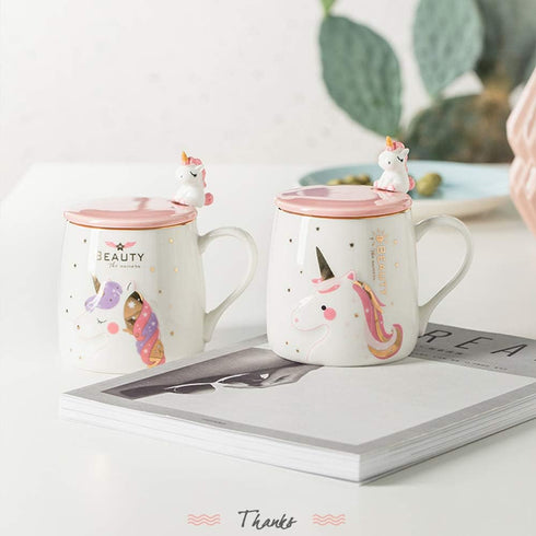BigNoseDeer Unicorn Mug Cute Ceramic Coffee Mug with Lovely Unicorn Spoon, Morning Cup Novelty Coffee Tea Milk Christmas Mug Gift for Girls Magic ...