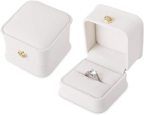 iSuperb 2 Pcs White Ring Box Couple Proposal PU Leather Ring Boxes Engagement Jewelry Gift Box Jewelry Display Case for Wedding Anniversary (White...