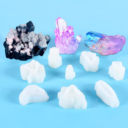 FineInno 8 PCS Crystal Resin Molds,Crystal Cluster Silicone Molds for Resin, Druzy Gem Molds, Iceberg Epoxy Molds for Making Jewelry, Isomalt, Can...