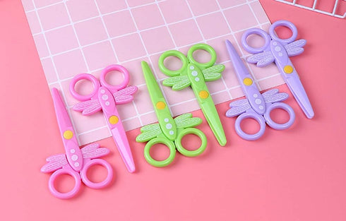 AKOAK 6 Pcs Children Plastic Scissors Primary School DIY Art Safety Small Scissors Kindergarten Children Special Plastic Scissors Cute Dragonfly P...