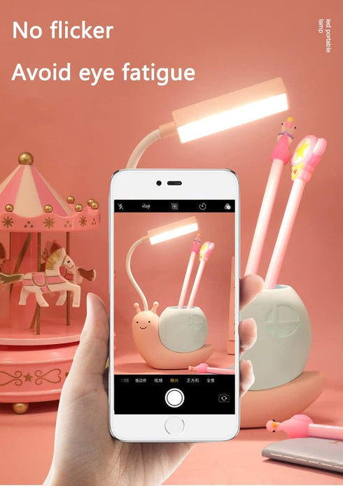 Cute Kids Lamp with Pen Holder,LED Desk Lamp for Child,Snail Shape USB Charging Student Learning Eye Protection Lamp with 360° Bendable Adjustable...