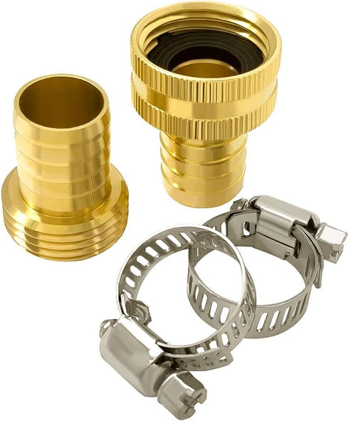 Hooshing 3/4" Garden Hose Repair Kit Solid Brass Male and Female Hose End Mender Fitting with Clamps...