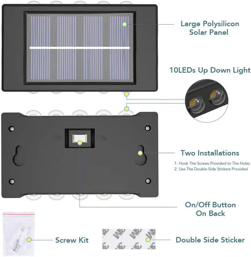Solar Outdoor Lights, 6 Pack 10 LED Solar Fence Lights, Waterproof Dusk to Dawn Outdoor Lighting for Wall, Deck, Step, Garden, Warm White Light...