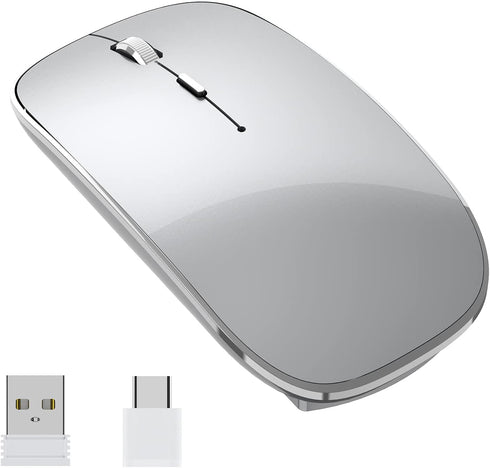 Wireless Mouse Chargeable Portable Silent Wireless Mouse USB and Type-C Dual Mode Wireless Mouse 3 adjustable DPI for Laptop, Mac, MacBook, Androi...