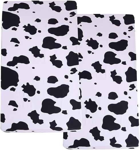 Soft Skin-friendly Printed Crib Sheet for Boys Girls,2 Pack Crib Mattress Sheet or Toddler Bed Sheet, Baby Fitted Crib Sheet (White Cow)...