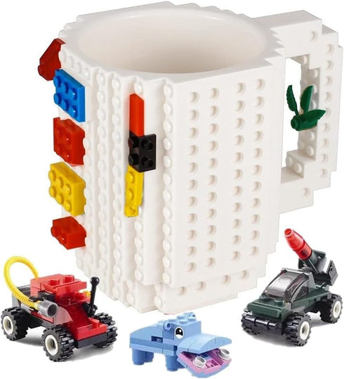 Versatile Build-on Brick Mug,Fun Coffee Mugs Compatible with Lego DIY Building Kit with 3 Pack of Blocks,Novelty Cup with Bricks Set for Party Fav...