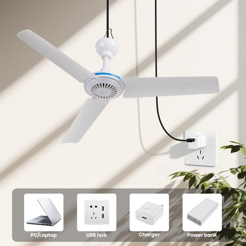 Small USB Ceiling Fan 19.7”Portable Hanging Fans for Power Bank Indoor Outdoor RV Bed Room Desk Boat Coop Travel Tent Canopy Cubicle Mini 3 Blades...