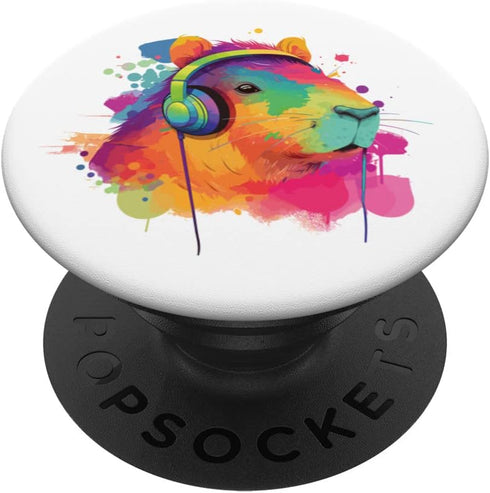 Capybara Wearing Headphones -Music Lovers PopSockets Swappable PopGrip......
