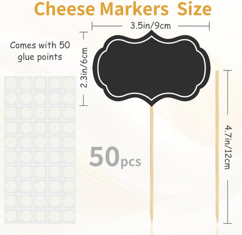 Cheese Markers, Charcuterie Labels, 50Pcs Chalkboard Cupcake Picks Charcuterie Accessories Food Label for Cheese Blank Toothpick Flags for Appetiz...