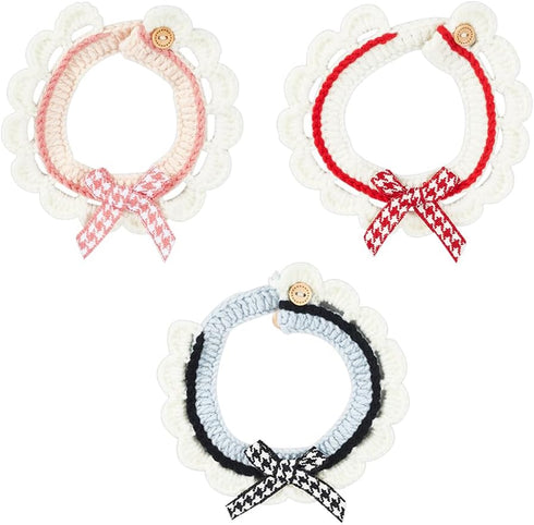 FINGERINSPIRE 3PCS Knitted Cat Collars Handmade Pet Collar with Buckles Adjustable Bow Tie Pet Collar Rose Brown Blue Handmade Collars Wool Hand-W...
