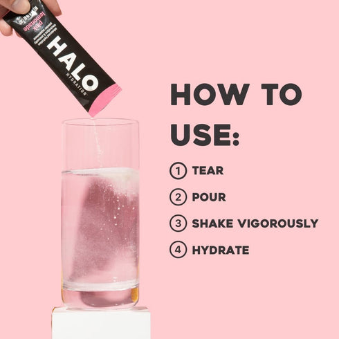 HALO Hydration - Electrolyte Drink Mix | Hydration Powder Packets | Pink Lemonade Flavor – for Sports and Cycling | Easy Open Single Serving Stick...