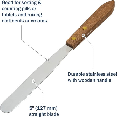 Apothecary Products Stainless Steel Spatula and Blade, Wood Handle, for Pills, Medicine, Vitamins (5 in)...
