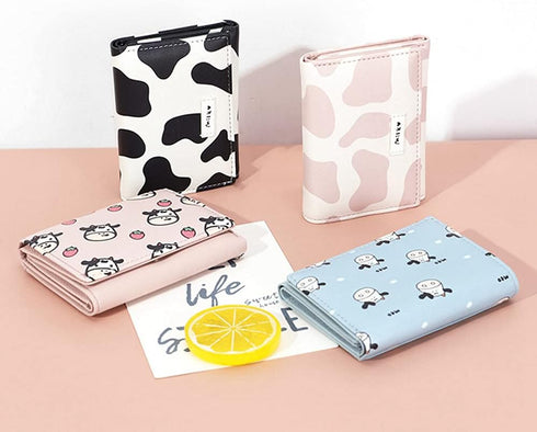 Sunwel Fashion Girls Cute Cow Print Wallet Small Tri-folded Wallet Cash Pocket Card Holder ID Window Purse for Women...