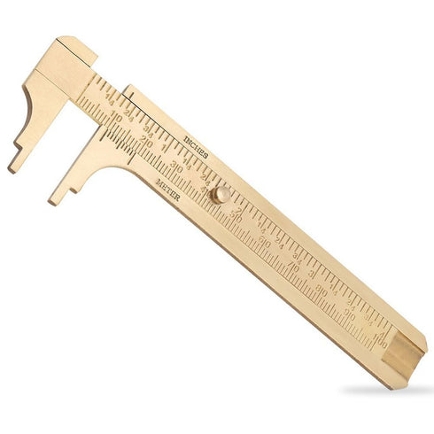 Brass Pocket Caliper with Double Scale Sliding Gauge Bead Measuring Tool Millimeter Gauge Mini Brass Vernier Caliper Brass Ruler, Gold Ruler for M...
