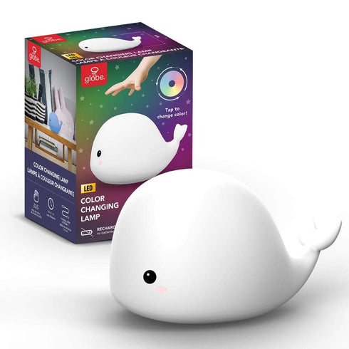 Globe Electric Adorable Multicolor Changing Integrated LED Rechargeable Silicone Night Light for Baby and Kids Rooms (Wally The Whale)...