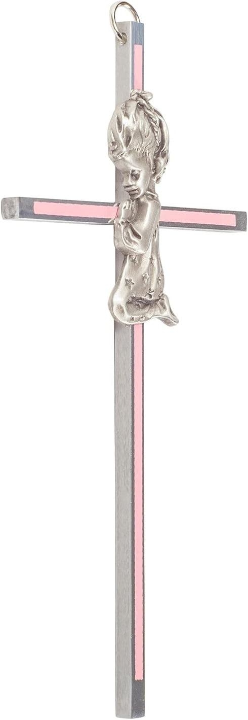 Praying Little Girl Pink 6 Inch Metal Hanging Wall Cross...