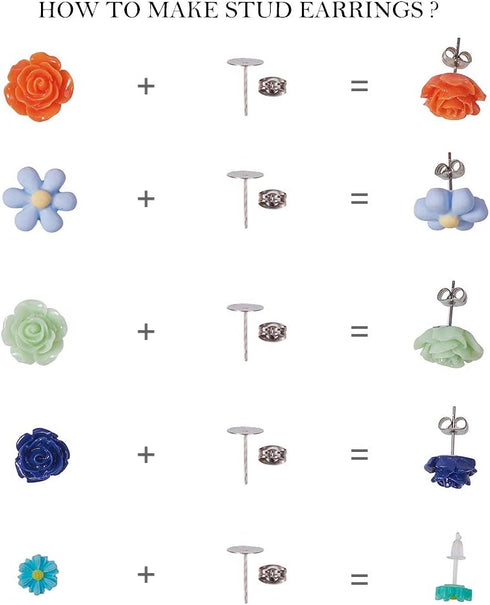 SUNNYCLUE 1 Box DIY 16 Pairs Flower Cabochons Resin Rose Flatbacks Valentine's Day Earrings Making Kit Rose Beads Love Valentine Flower 3D Flat Ba...