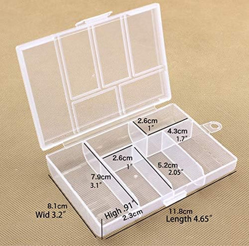 4 Pack Mini Clear Plastic Jewelry Box,6 Grid Small Craft Storage bead organizer with Hanging Design...