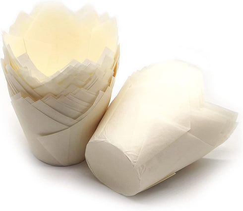 Standard Tulip Baking Cups, Unbleached Greaseproof Muffin Cupcake Liners, 50-count (White)...