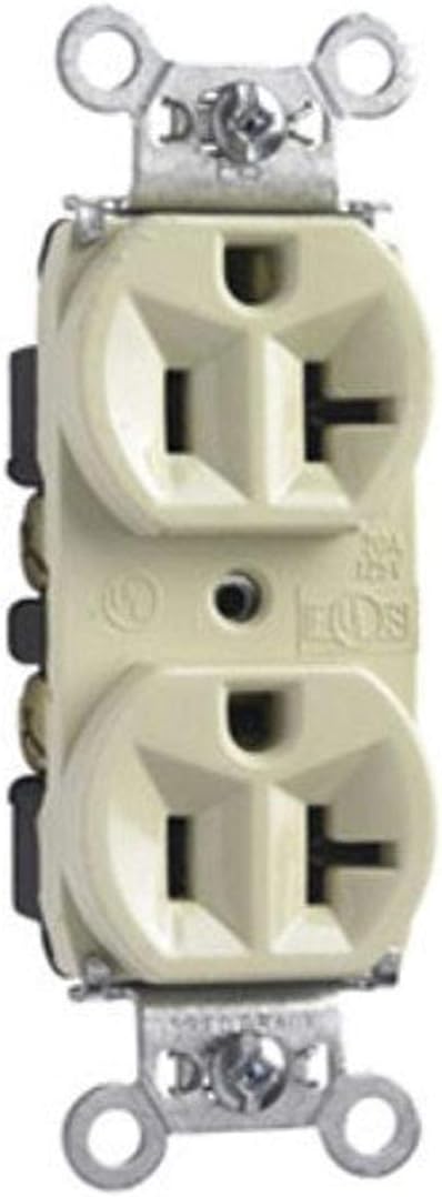 Legrand Pass & Seymour 5362I 20 Amp 125V Hard Use Specification Grade Duplex Receptacle Outlet, Back and Side Wire, Ivory (1 Count)...