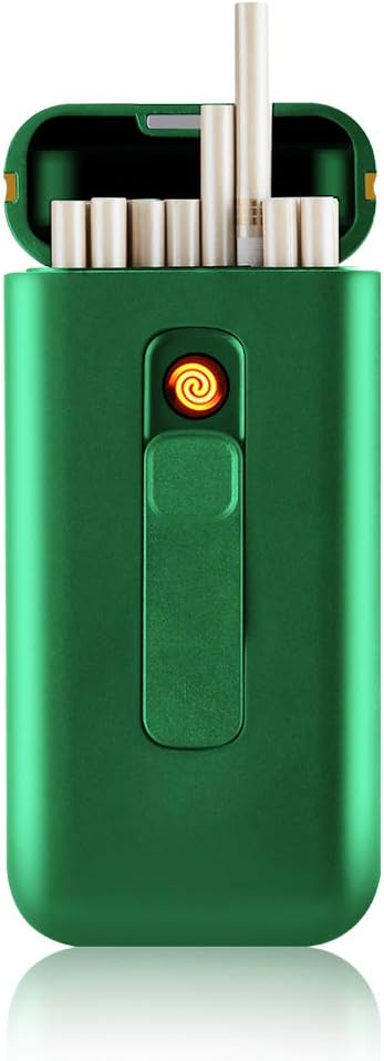 Cigarette Case with Lighter Cigarettes Box Portable 20pcs 100s Slim Cigarettes USB Lighters 2 in 1 Rechargeable Flameless Windproof Electric Light...