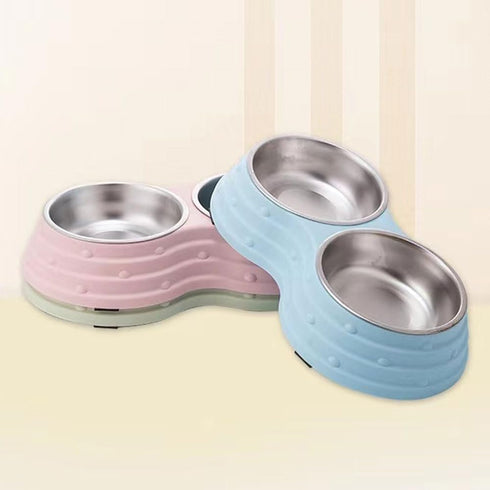 Angeer Dog Bowl Pet Bowl Anti Overturning and Anti Slip Double Bowl Dog Bowl Dog Plate Cat Bowl Stainless Steel Easy to Clean Drinking Water Bowl ...