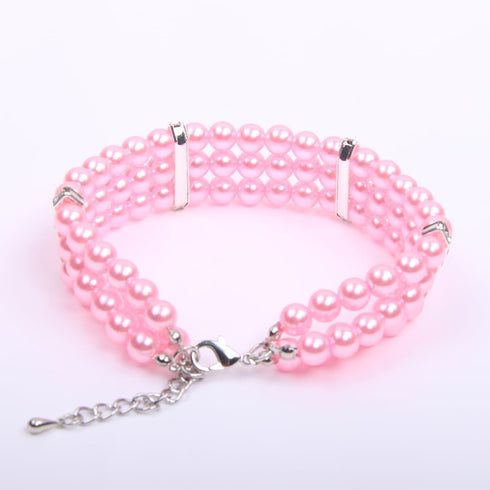 3 Rows Dog Cat Pearls Necklace Collar with Bling Accessories Pet Puppy Jewelry for Female Dogs Cats Small Medium (Pink, Medium)...