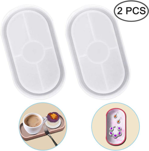 AFUNTA DIY Oval Resin Tray Mold, 2 Pcs Flexible Plate Dish Molds, Epoxy Casting Mold for Jewelry Makeup Storage, Table Home Decoration...