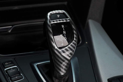 iJDMTOY Glossy Black Carbon Fiber Pattern Shift Knob Cover Shell Compatible with BMW Fxx 2 3 4 5 6 Series X3 X4 X5 X6 Performance Sports Shifter...