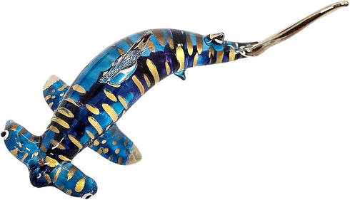Tiny 3?" Gold Dotted Blue Hammerhead Shark Figurine - Miniature Hand Blown Glass Sharks Marine Sea Life Ocean Fish Small Crystal Animal Decorative...