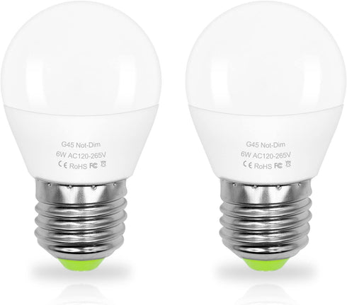 6W E26 Small Globe LED Bulb 60W Equivalent G45/A15 E26 Standard Screw Base 120V-265V Frosted Daylight White 750LM Waterproof for Fridge Light Pend...