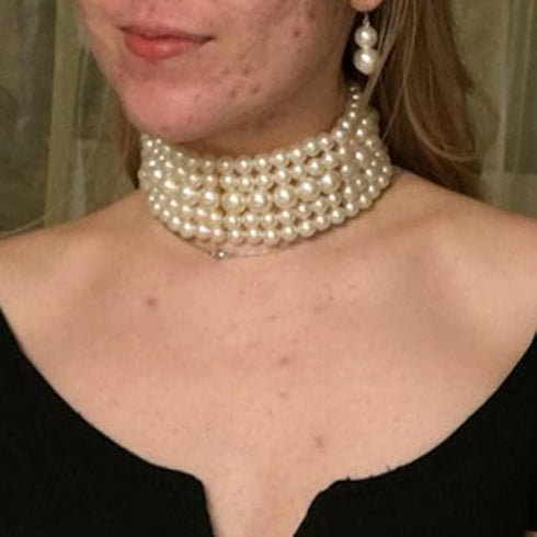 Aukmla Layered Pearl Choker Necklace Earrings Set Silver Short 1920s Chunky Necklaces Chain Wedding Jewelry Sets for Women...