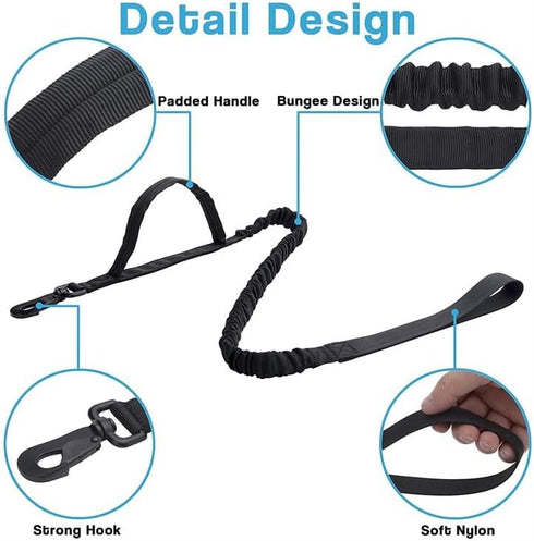 Tactical Bungee Dog Leash Heavy Duty Fast Dispatch 2 Handle Control Quick Release Cat Dog Pet Leash with Shock Absorbing Dog Training Leashes Blac...