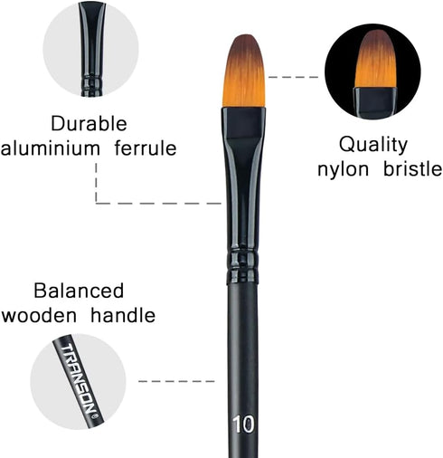 Transon 14pcs Art Painting Brush Set for Acrylic, Watercolor, Gouache, Oil and Hobby Painting Black Color...